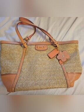 Coach Straw Tote with Pink Leather Trim